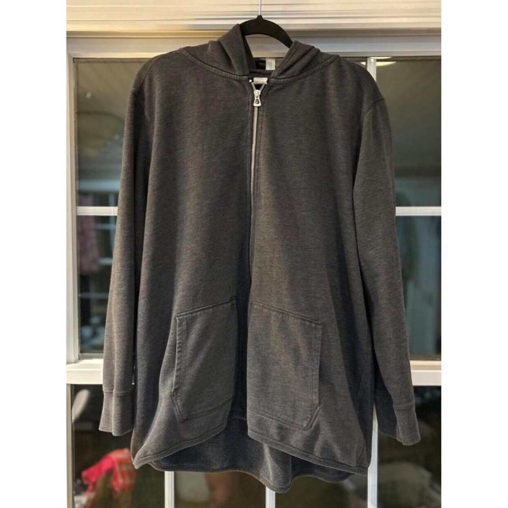 Gap Womens XXL Full Zip Shirttail Hoodie Space Dye Gray Cotton Blend Sweatshirt